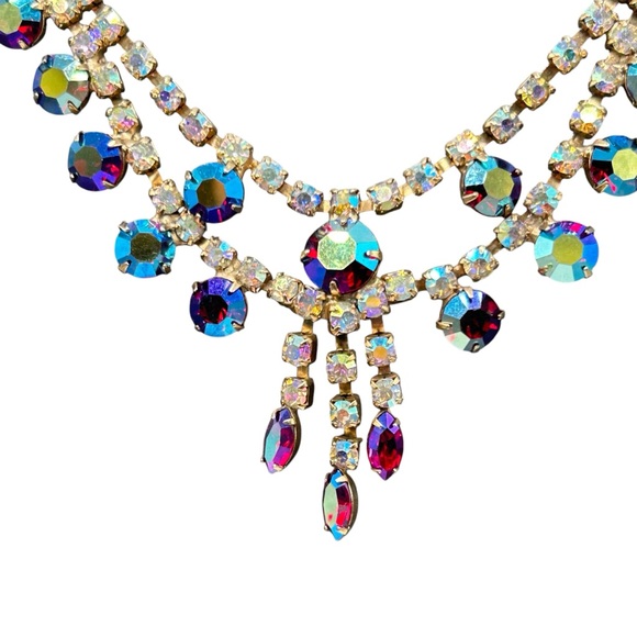 Sparkling Vintage Red AB Rhinestone Fringe Adjustable Necklace - Picture 2 of 5